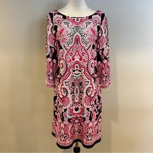 Muse Elegant Pink and Black Paisley long sleeve stretchy mini Dress size 12